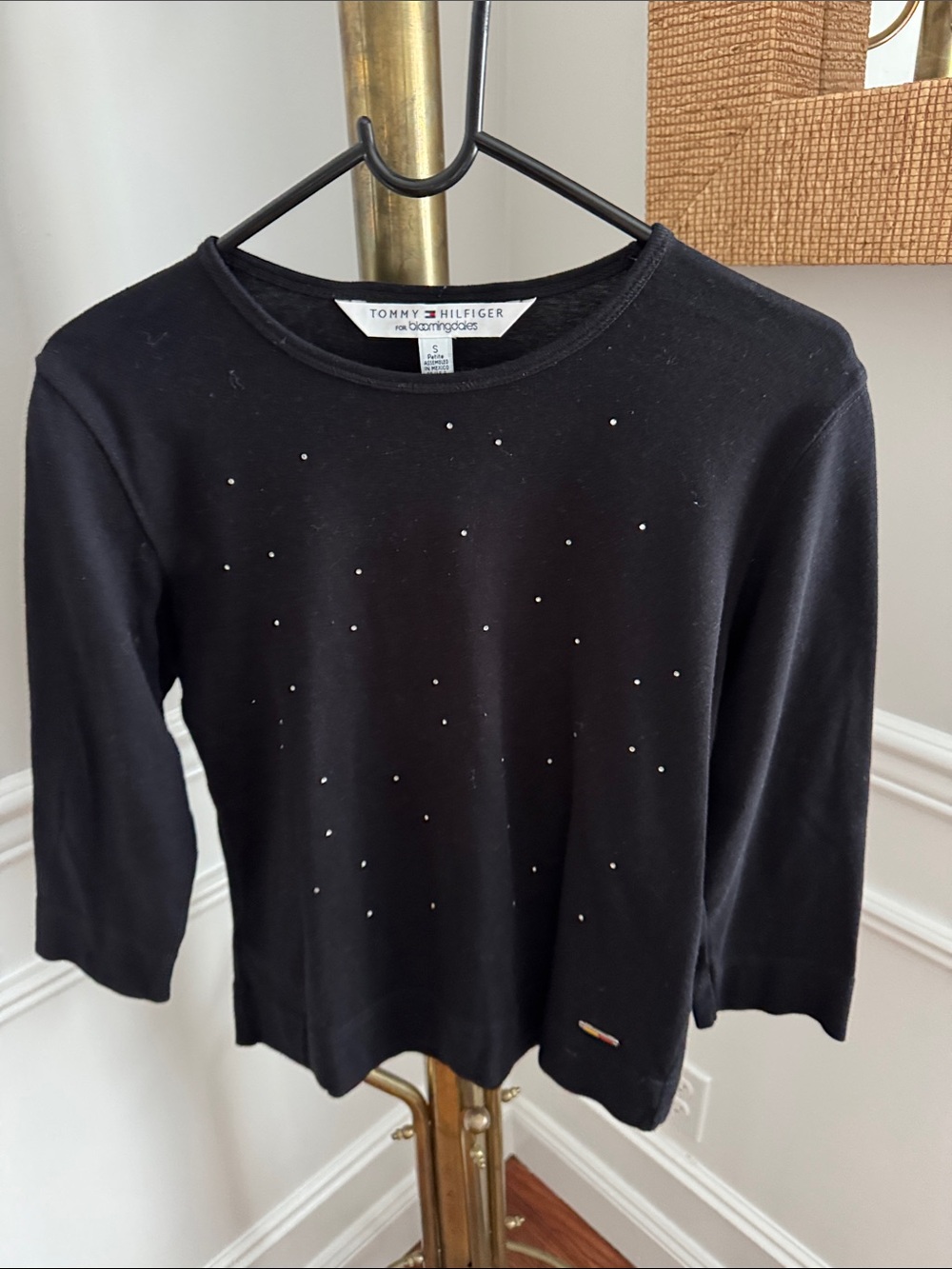 Tommy Hilfiger Black Long-Sleeve Tee with Subtle Stud Details